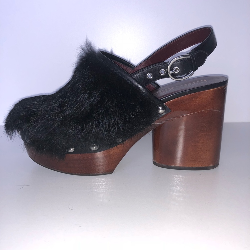 Rabbit Fur Wooden Clogs